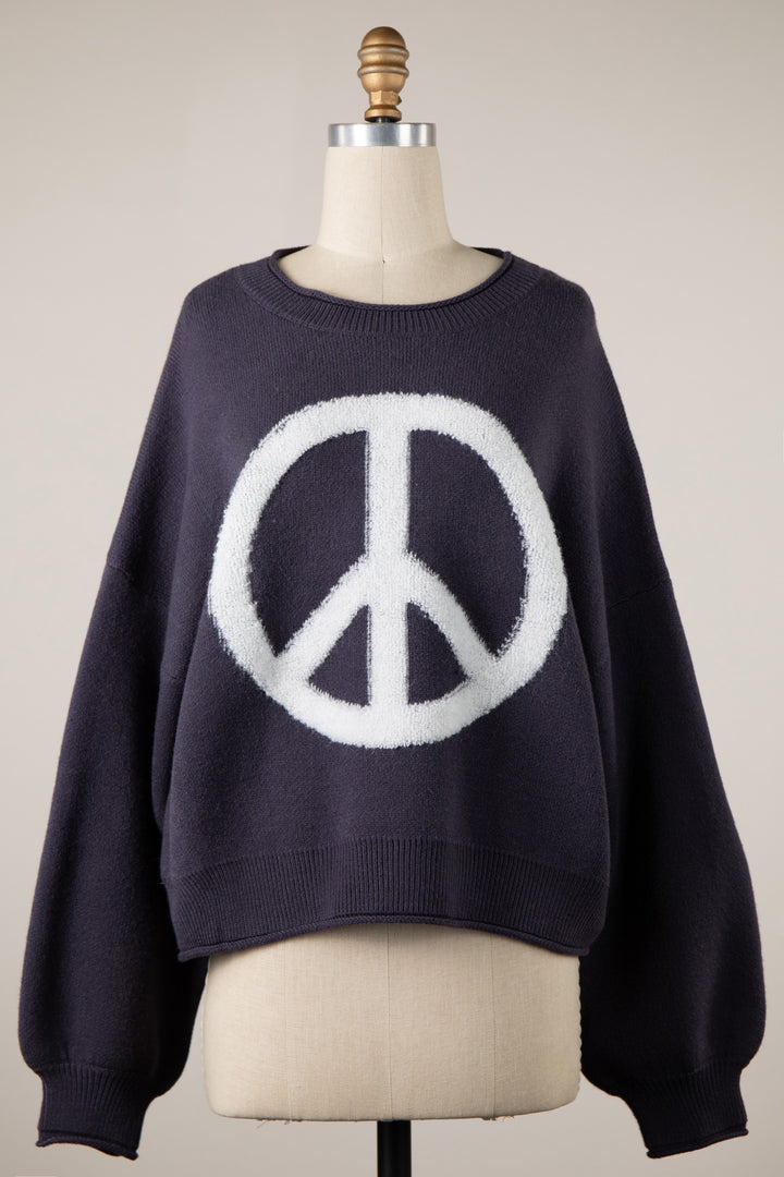 My Cozy Peace Sign Sweater (Navy/Ivory)