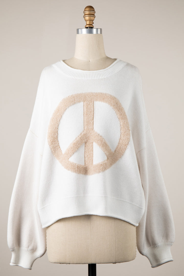 My Cozy Peace Sign Sweater (Ivory/Beige)