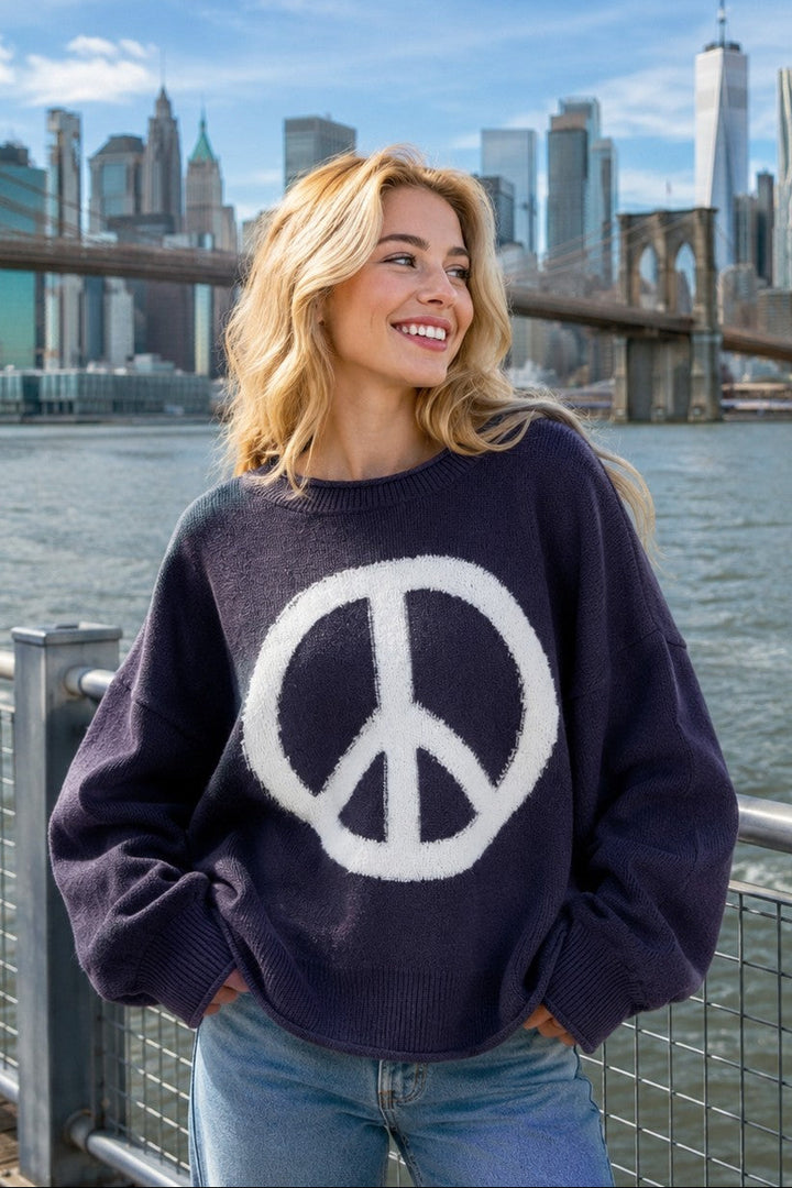 My Cozy Peace Sign Sweater (Navy/Ivory)