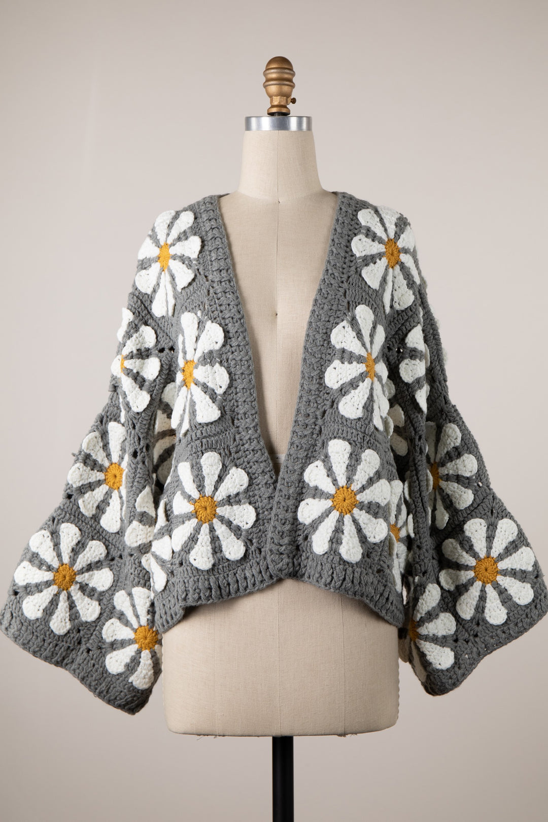 My Cozy Floral Crochet Cardigan (Grey)