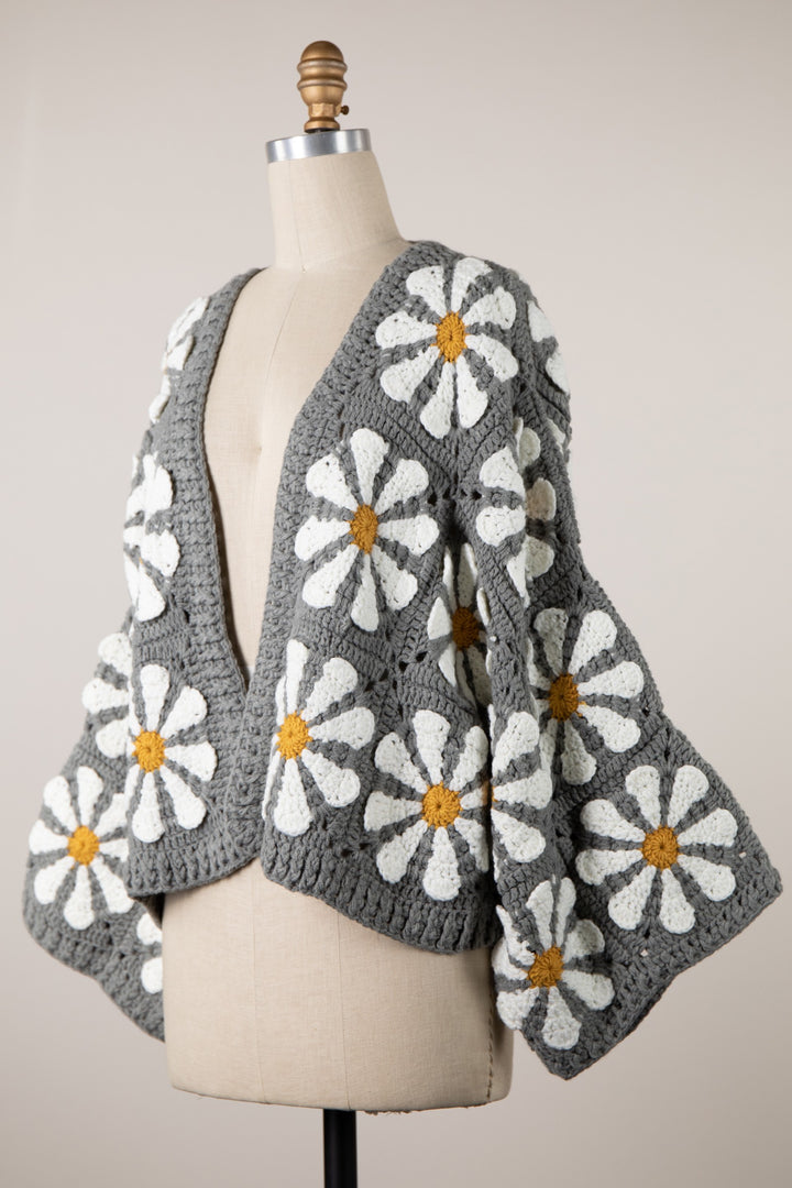 My Cozy Floral Crochet Cardigan (Grey)
