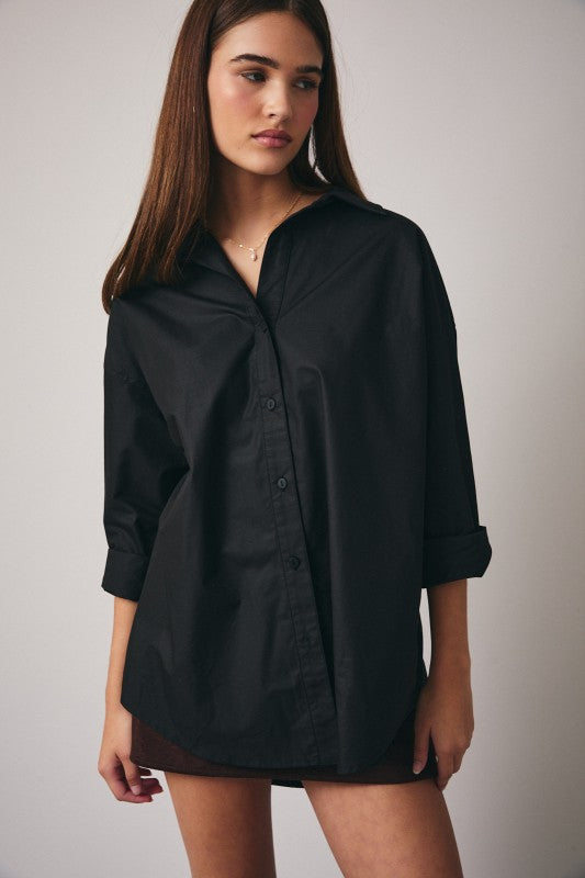 Sunday Edition Cotton Button Down Shirt (Black)