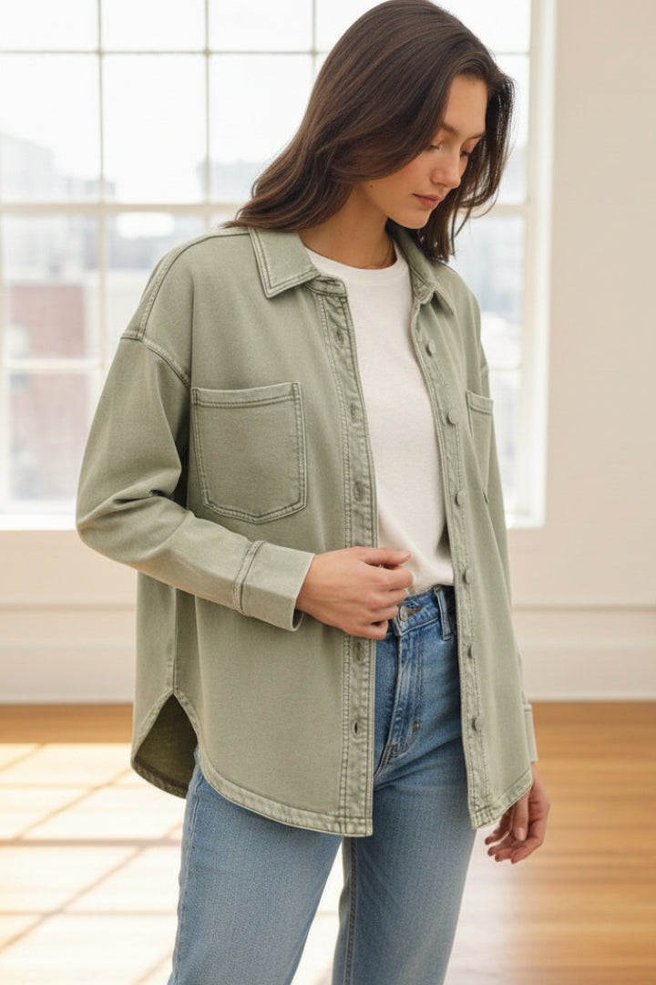 Be Cool Cotton Knit Shacket (Sage)