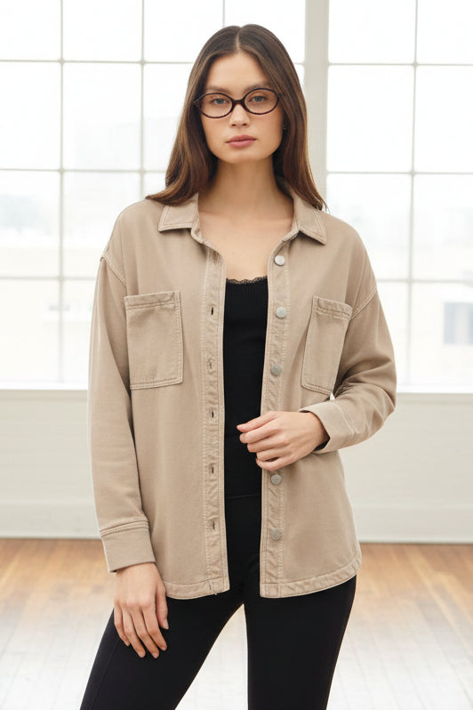 Be Cool Cotton Knit Shacket (Taupe)