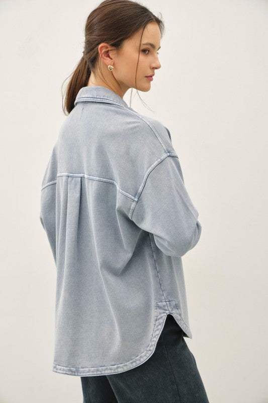 Be Cool Cotton Knit Shacket (Dusty Blue)