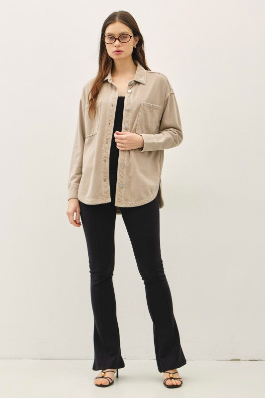 Be Cool Cotton Knit Shacket (Taupe)