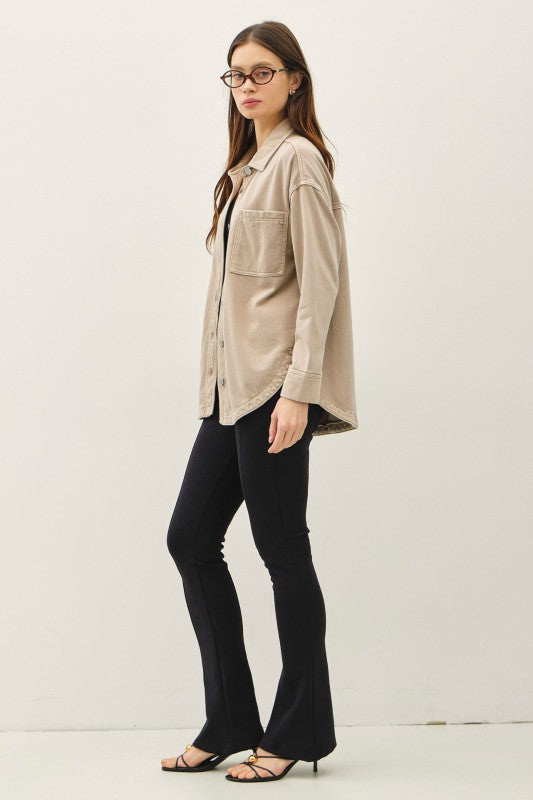 Be Cool Cotton Knit Shacket (Taupe)