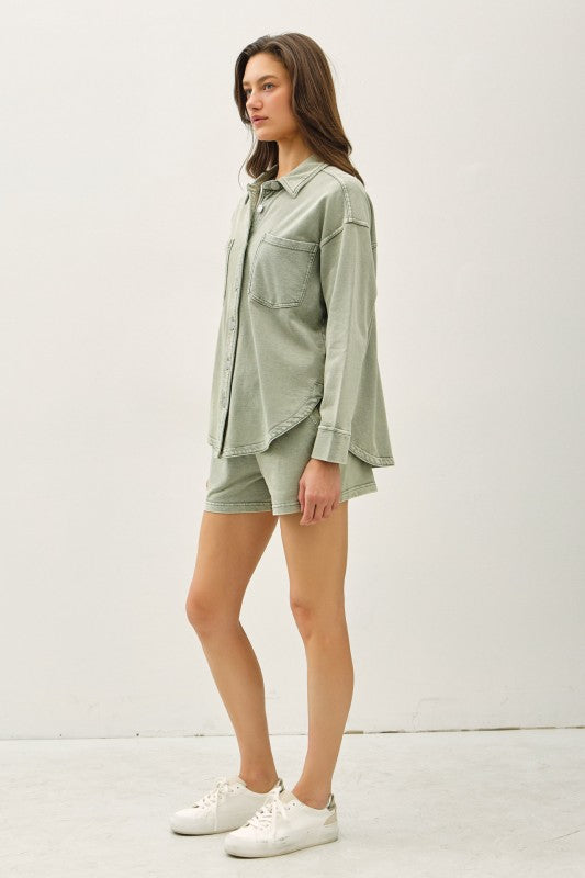 Be Cool Cotton Knit Shacket (Sage)