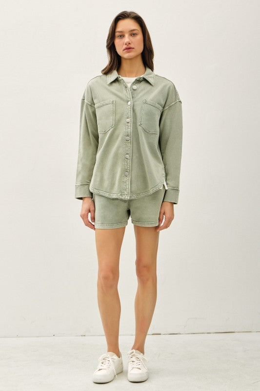 Be Cool Cotton Knit Shacket (Sage)