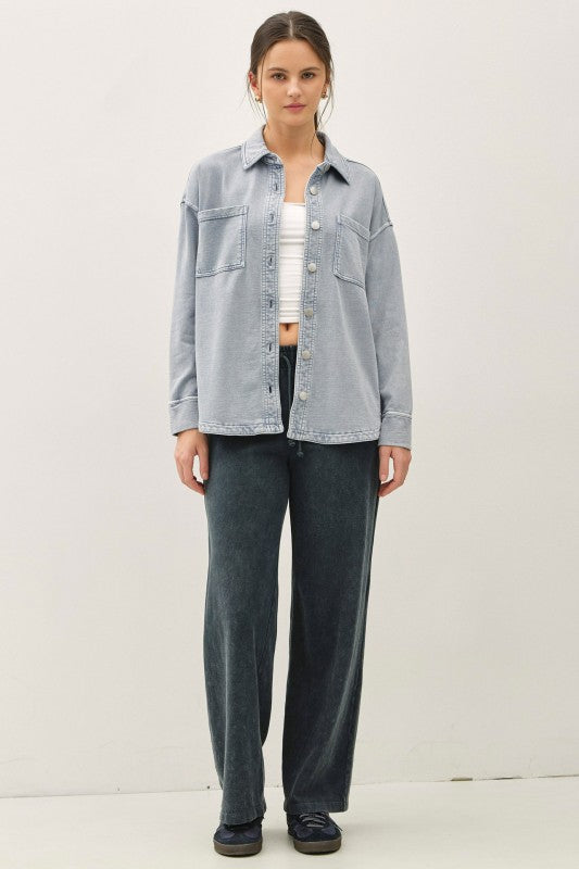 Be Cool Cotton Knit Shacket (Dusty Blue)