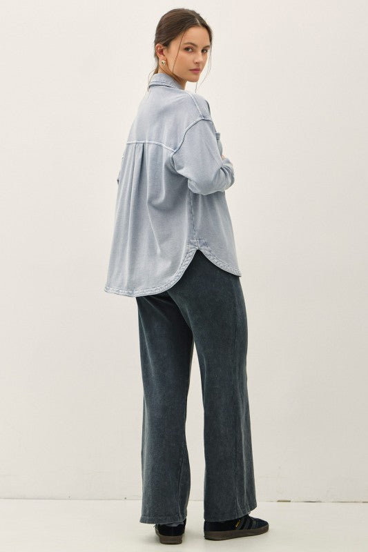 Be Cool Cotton Knit Shacket (Dusty Blue)