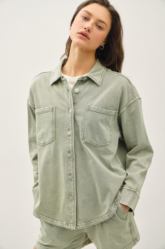 Be Cool Cotton Knit Shacket (Sage)