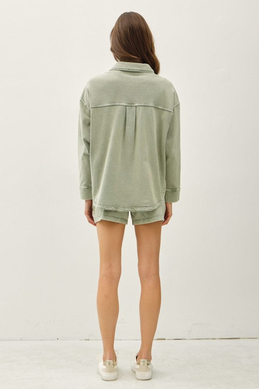 Be Cool Cotton Knit Shacket (Sage)