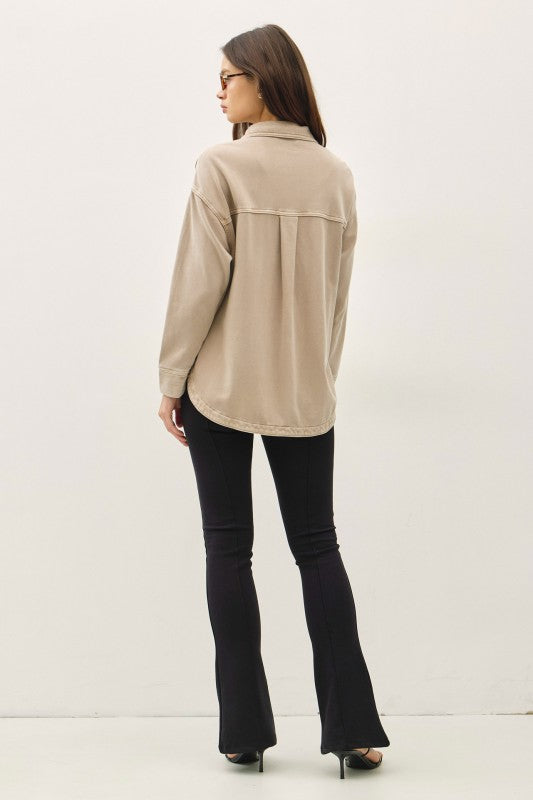 Be Cool Cotton Knit Shacket (Taupe)