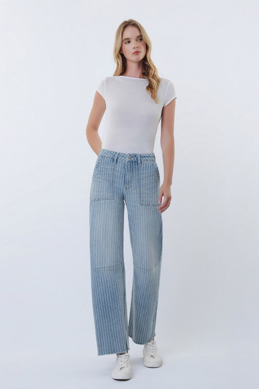 Vervet Pinstripe Barrel Jean