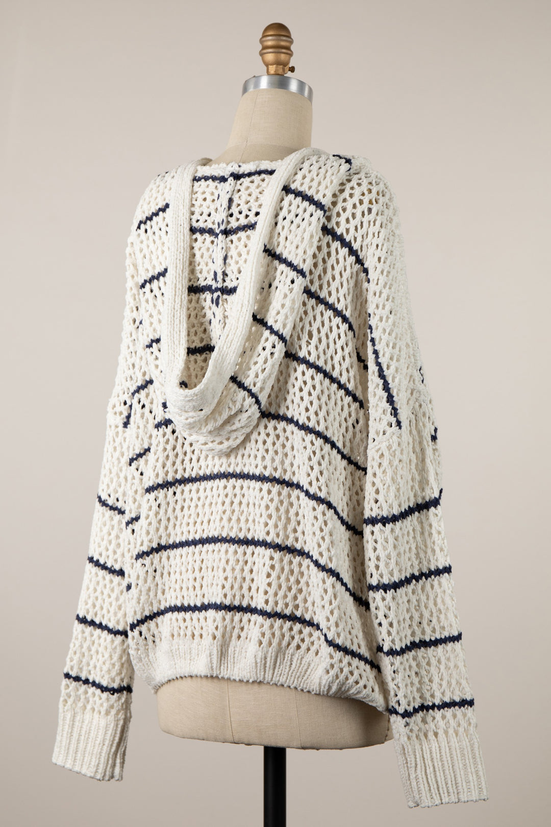 My Cozy Chenille Striped Hoodie (Ivory/Blue Grey)