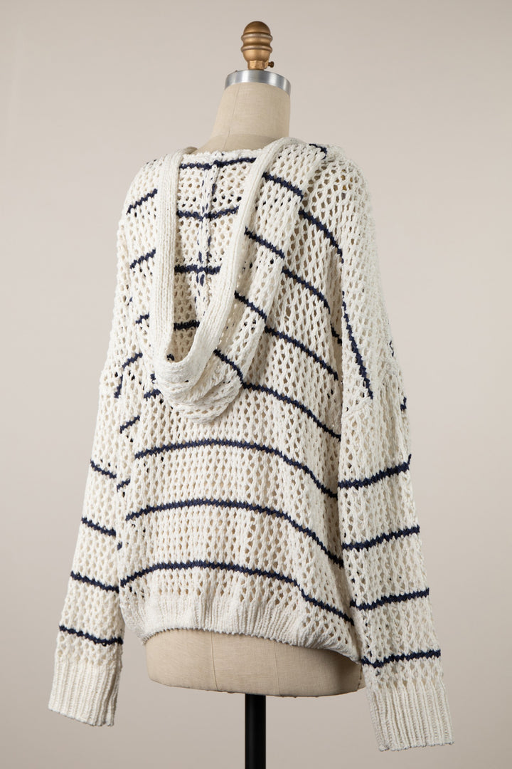 My Cozy Chenille Striped Hoodie (Ivory/Blue Grey)