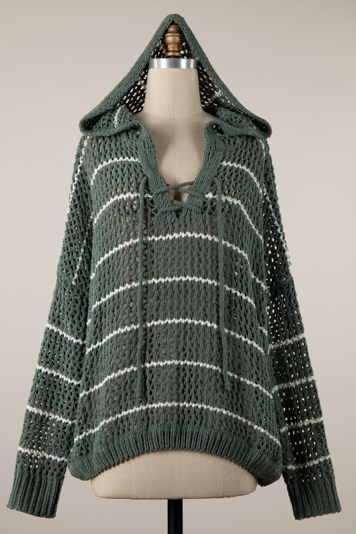My Cozy Chenille Striped Hoodie (Sage/Ivory)