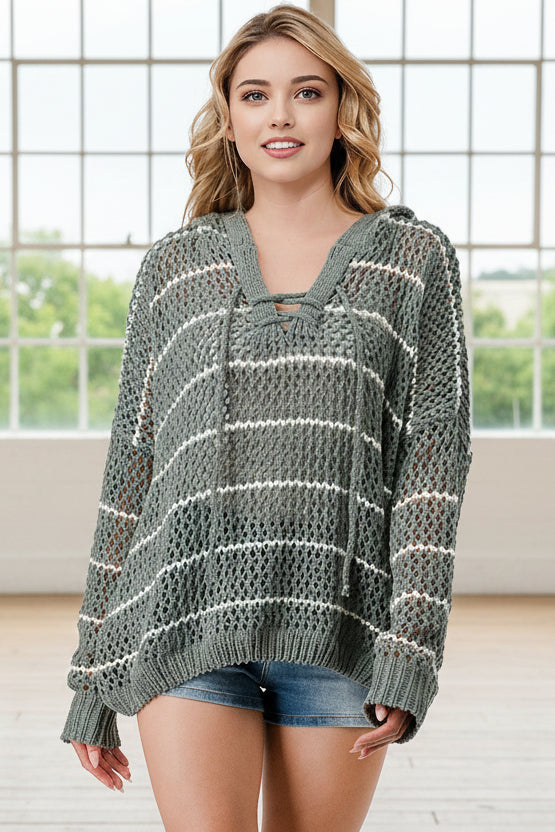 My Cozy Chenille Striped Hoodie (Sage/Ivory)