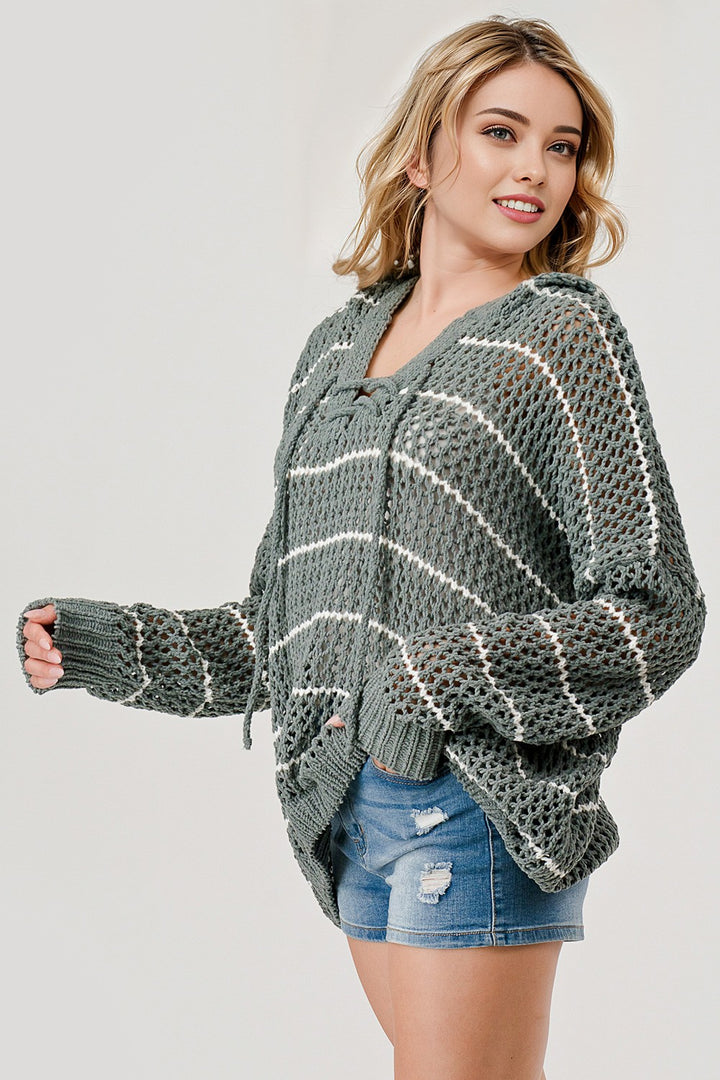 My Cozy Chenille Striped Hoodie (Sage/Ivory)