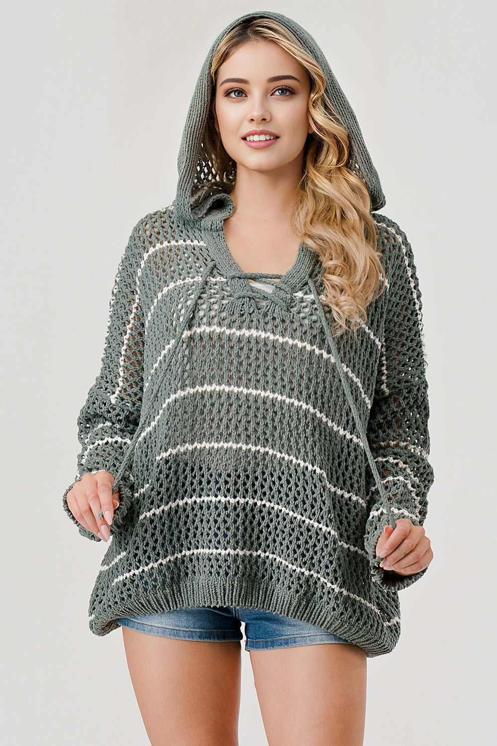 My Cozy Chenille Striped Hoodie (Sage/Ivory)