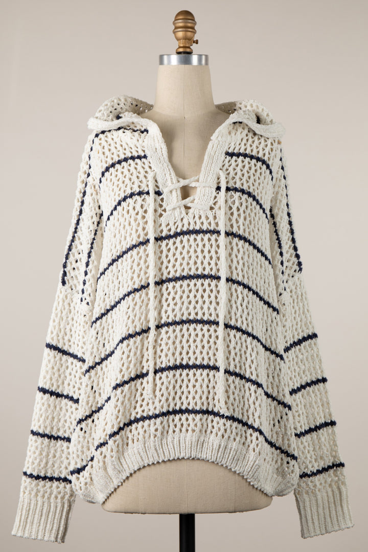 My Cozy Chenille Striped Hoodie (Ivory/Blue Grey)