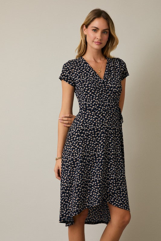 Sunday Edition Wrap Midi Dress (Navy/Ivory)