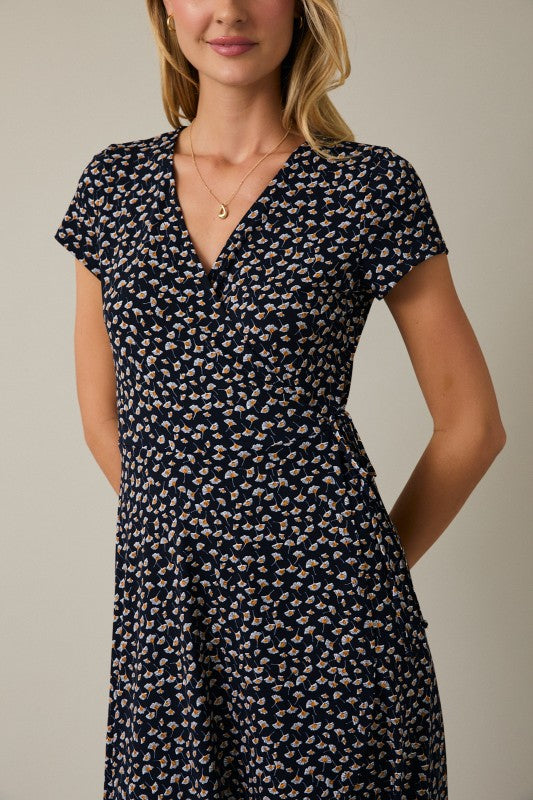 Sunday Edition Wrap Midi Dress (Navy/Ivory)