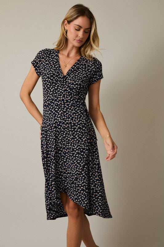 Sunday Edition Wrap Midi Dress (Navy/Ivory)