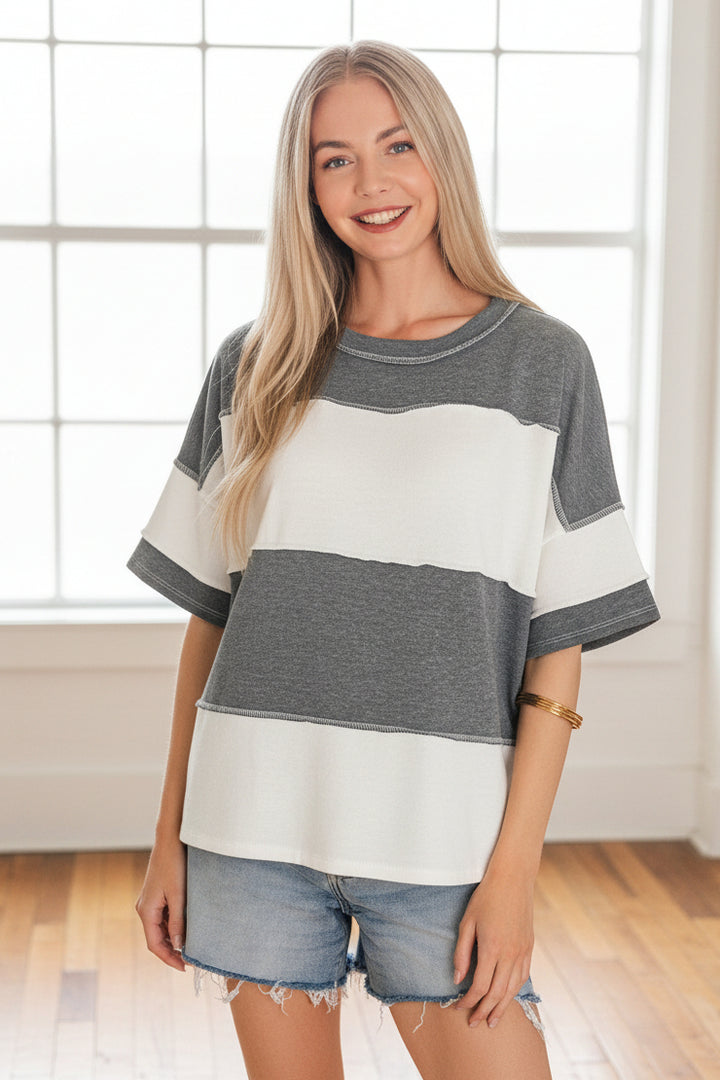 Zen French Terry Colour Block Tee (Charcoal)