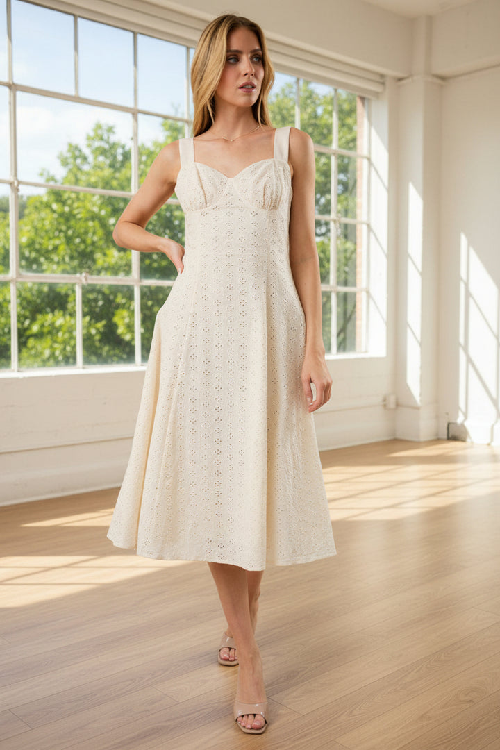Sunday Edition Eyelet Flared Midi Dress