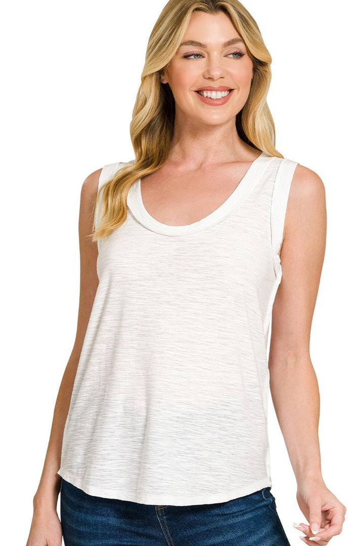 Zen Cotton Blend Scoop Tank (White)