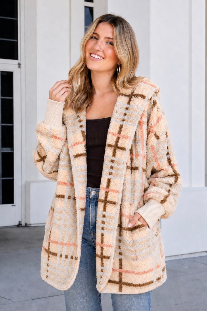 Teddy Bear Plush Cardigan (Autumn Plaid)
