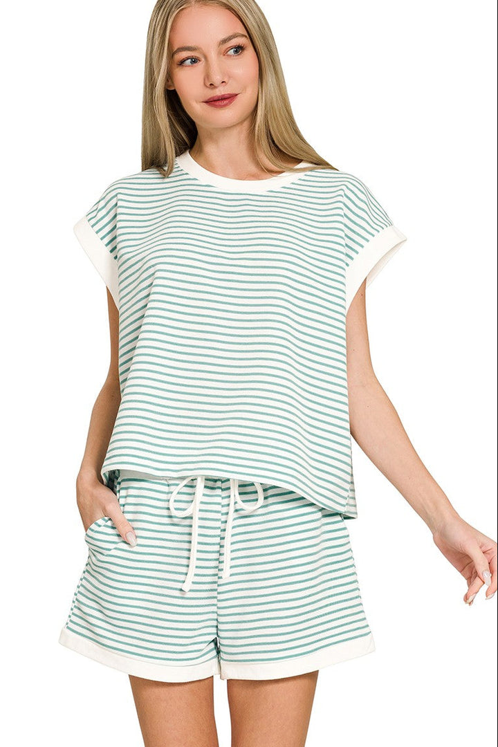Zen Striped Cotton Lounge Set (Sea Angel)