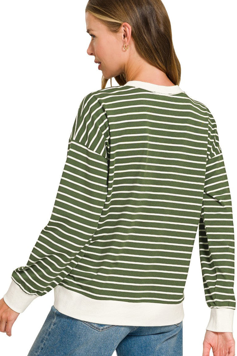 Zen Striped Crewneck (Army Green)