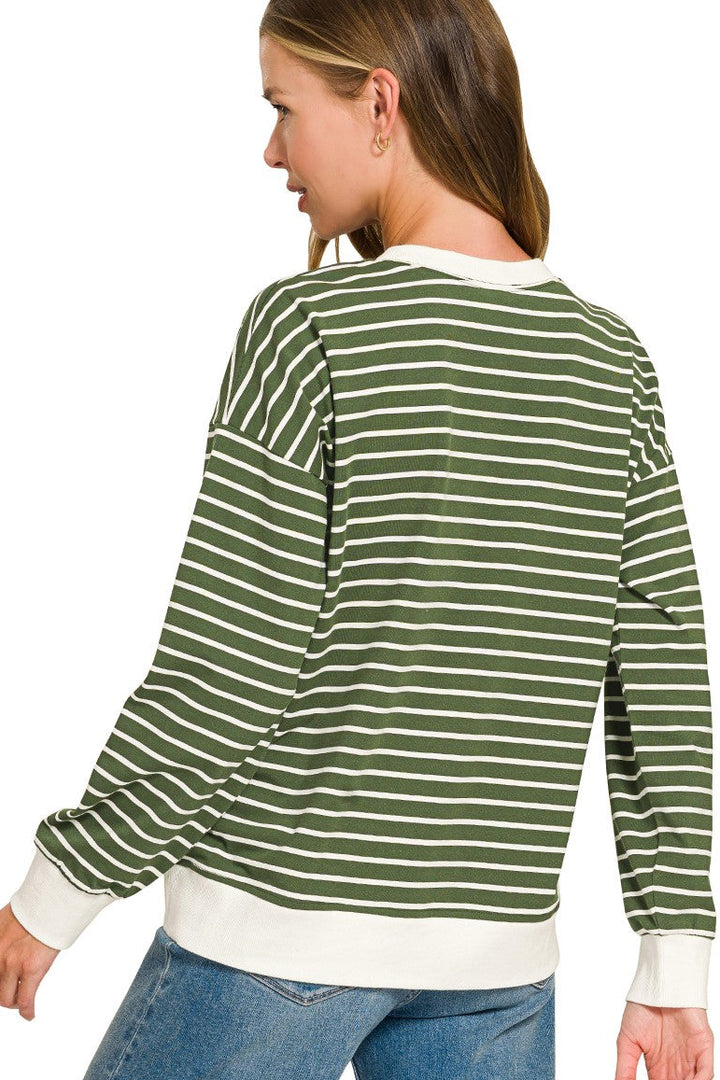 Zen Striped Crewneck (Army Green)