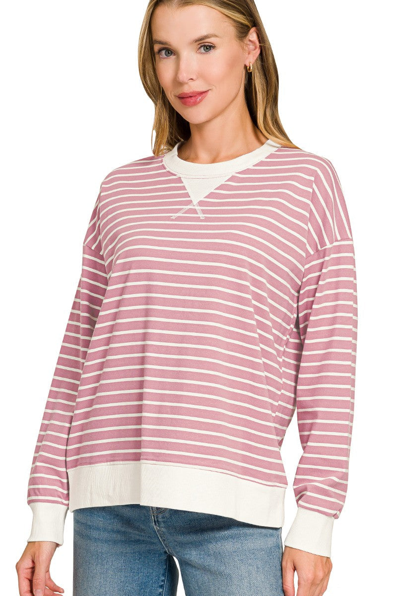 Zen Striped Crewneck (Light Rose)