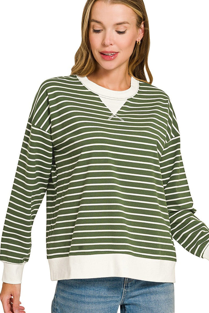 Zen Striped Crewneck (Army Green)
