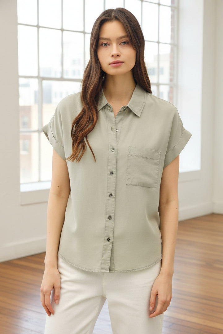 Be Cool Tencel Button Down Tee (Pale Sage)
