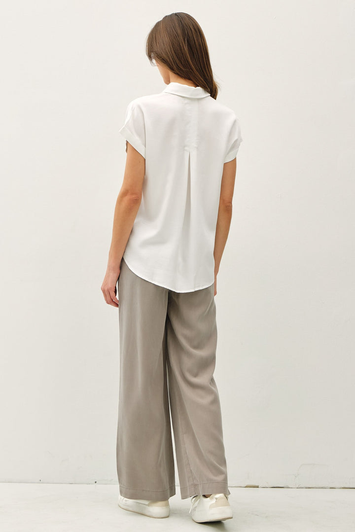 Be Cool Tencel Button Down Tee (Off White)