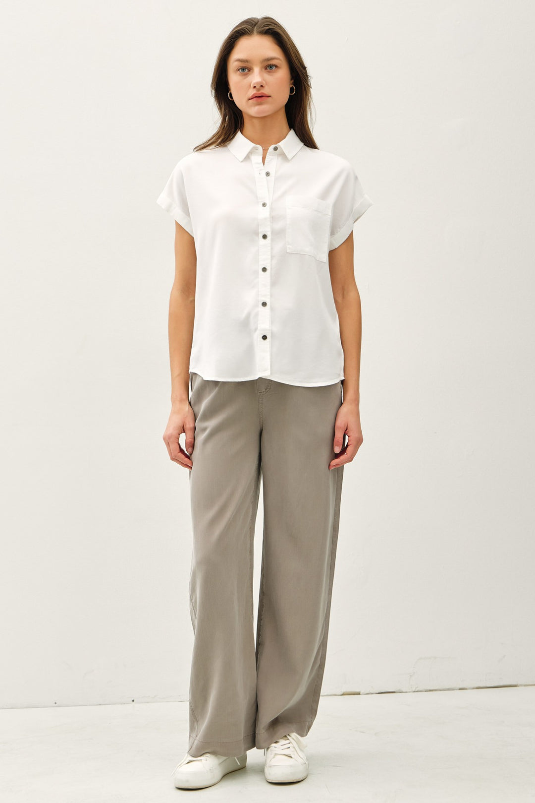 Be Cool Tencel Button Down Tee (Off White)