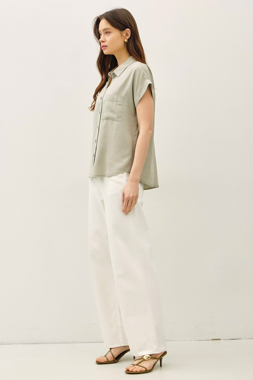 Be Cool Tencel Button Down Tee (Pale Sage)