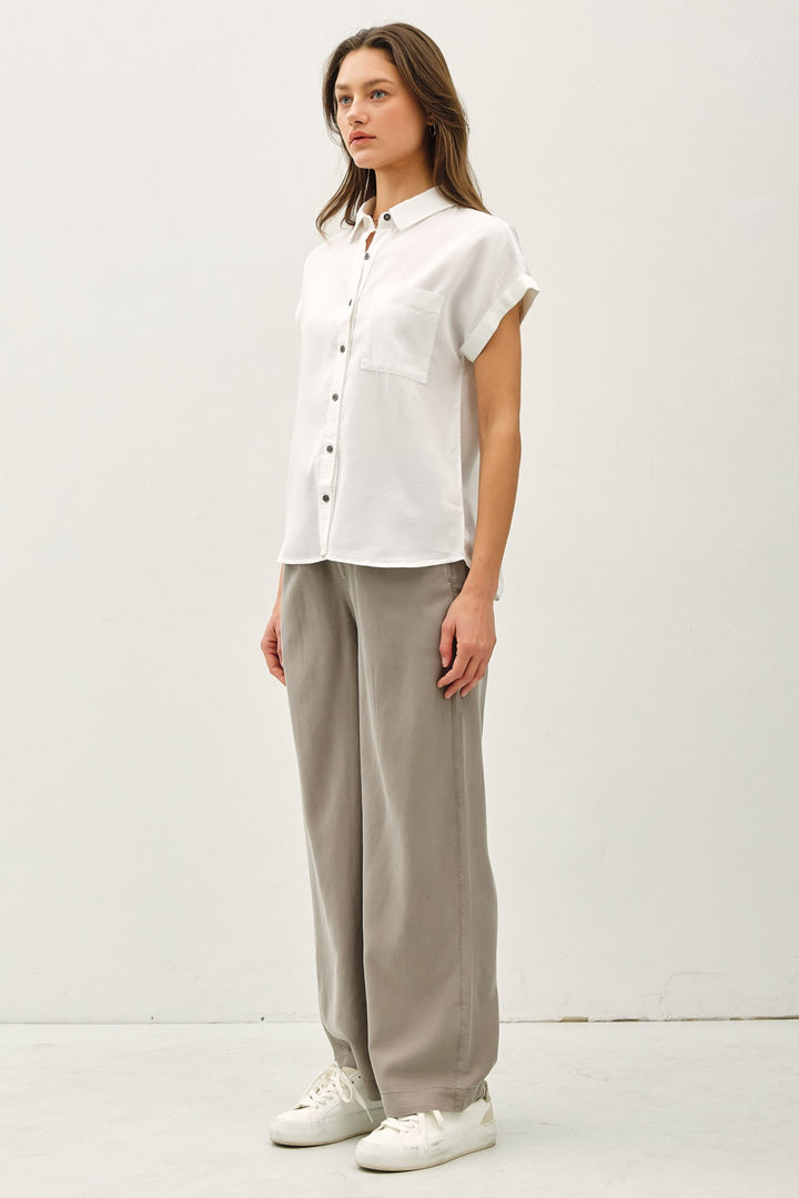 Be Cool Tencel Button Down Tee (Off White)
