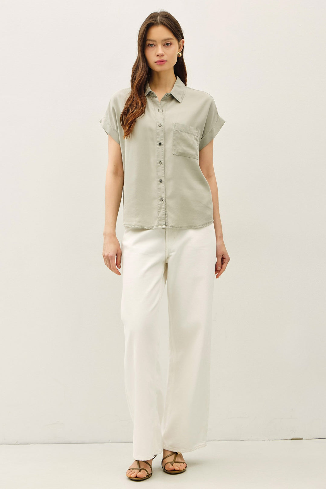 Be Cool Tencel Button Down Tee (Pale Sage)