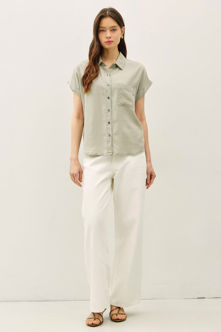 Be Cool Tencel Button Down Tee (Pale Sage)
