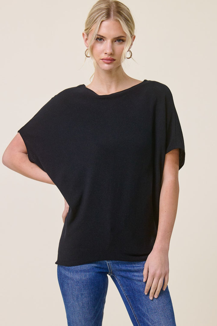 Jolie Boat Neck Dolman Tee (Black)