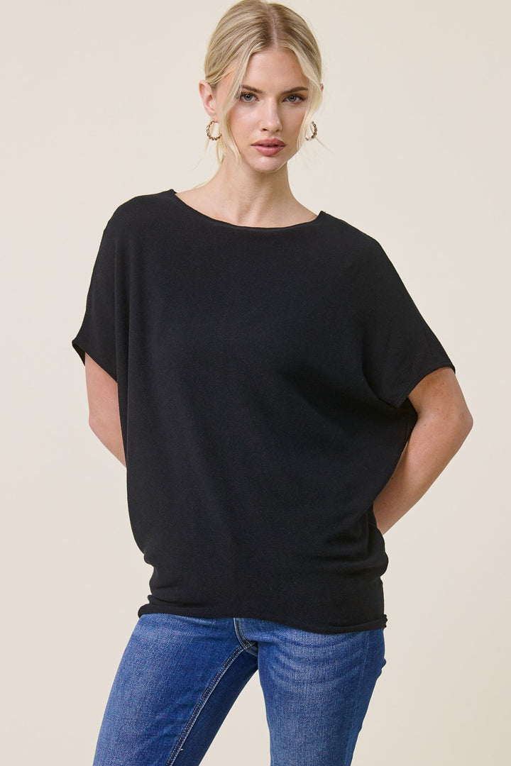 Jolie Boat Neck Dolman Tee (Black)