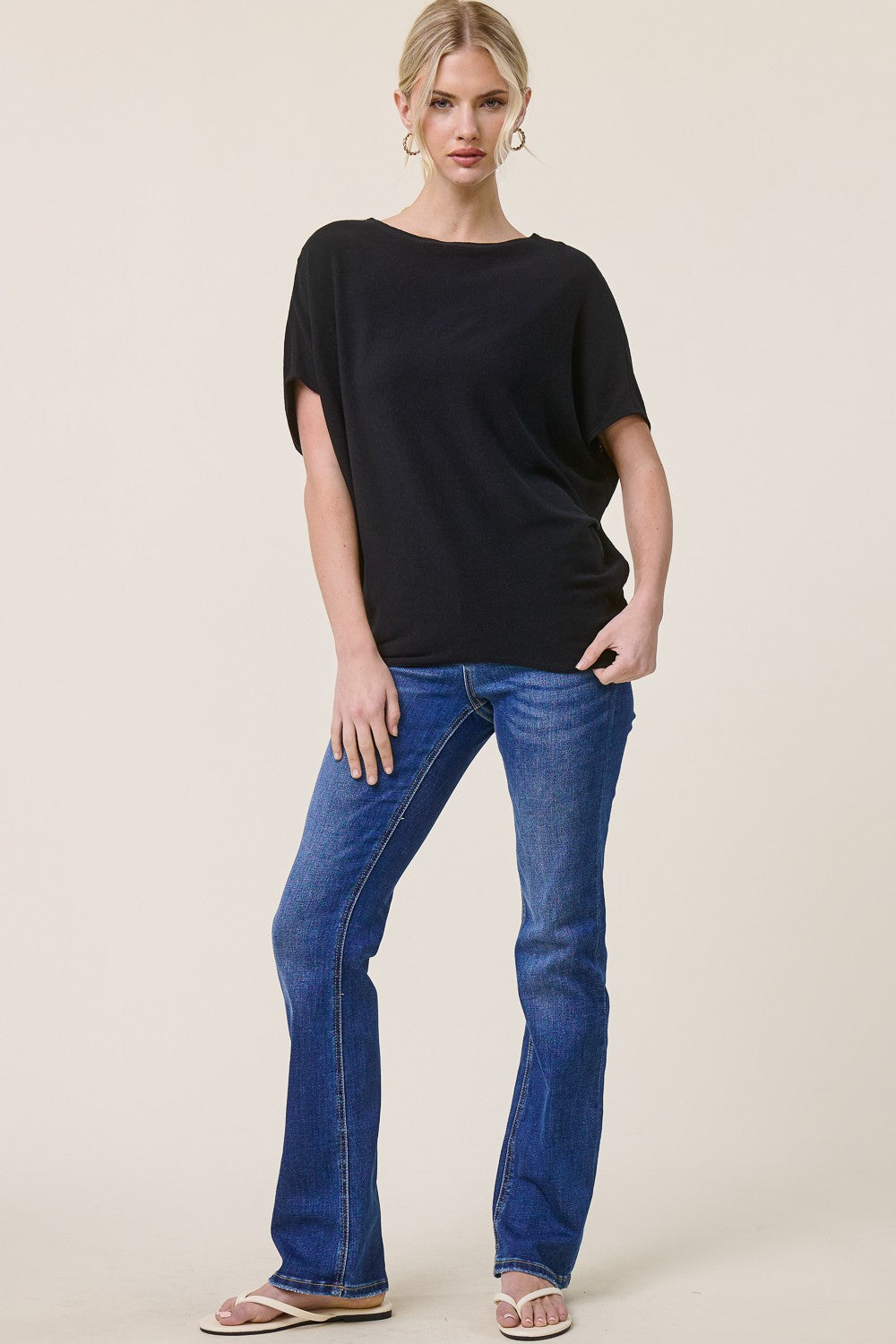 Jolie Boat Neck Dolman Tee (Black)
