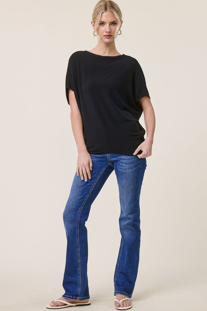Jolie Boat Neck Dolman Tee (Black)