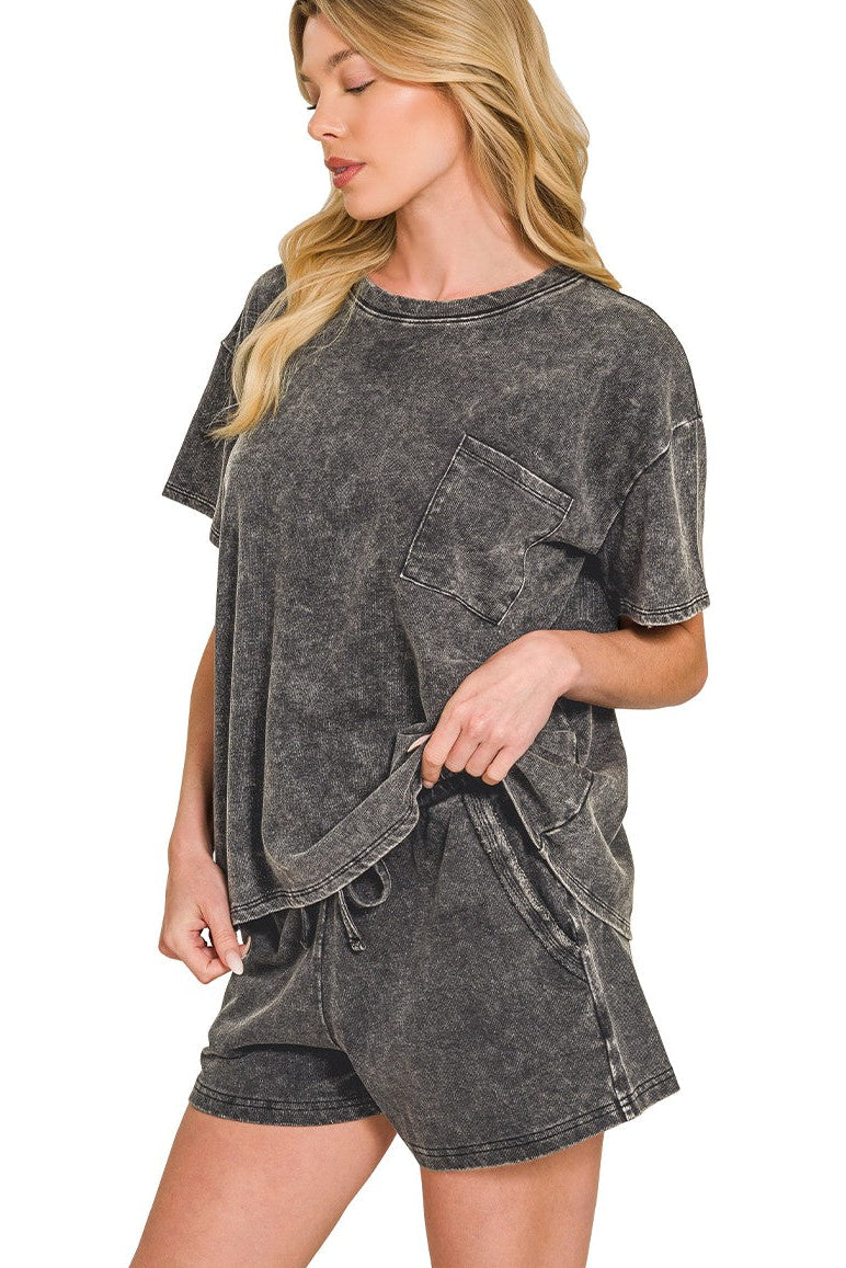 Zen French Terry Lounge Shorts Set (Ash Black)